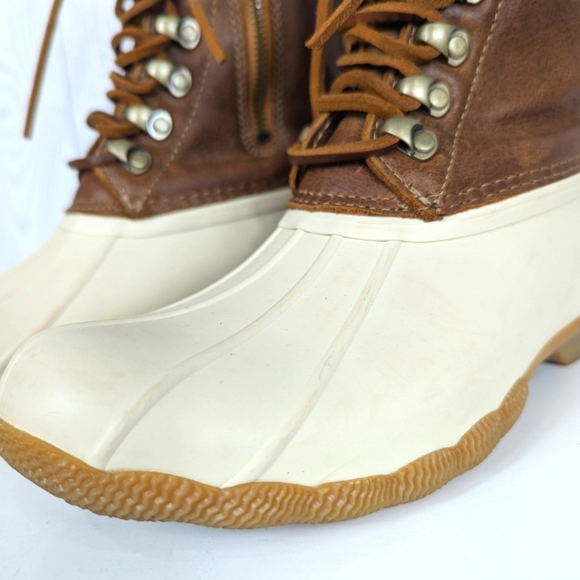Sperry Tall Saltwater Duckboots Women's Size 6 Top Sider Brown Leather and Cream - Picture 3 of 14
